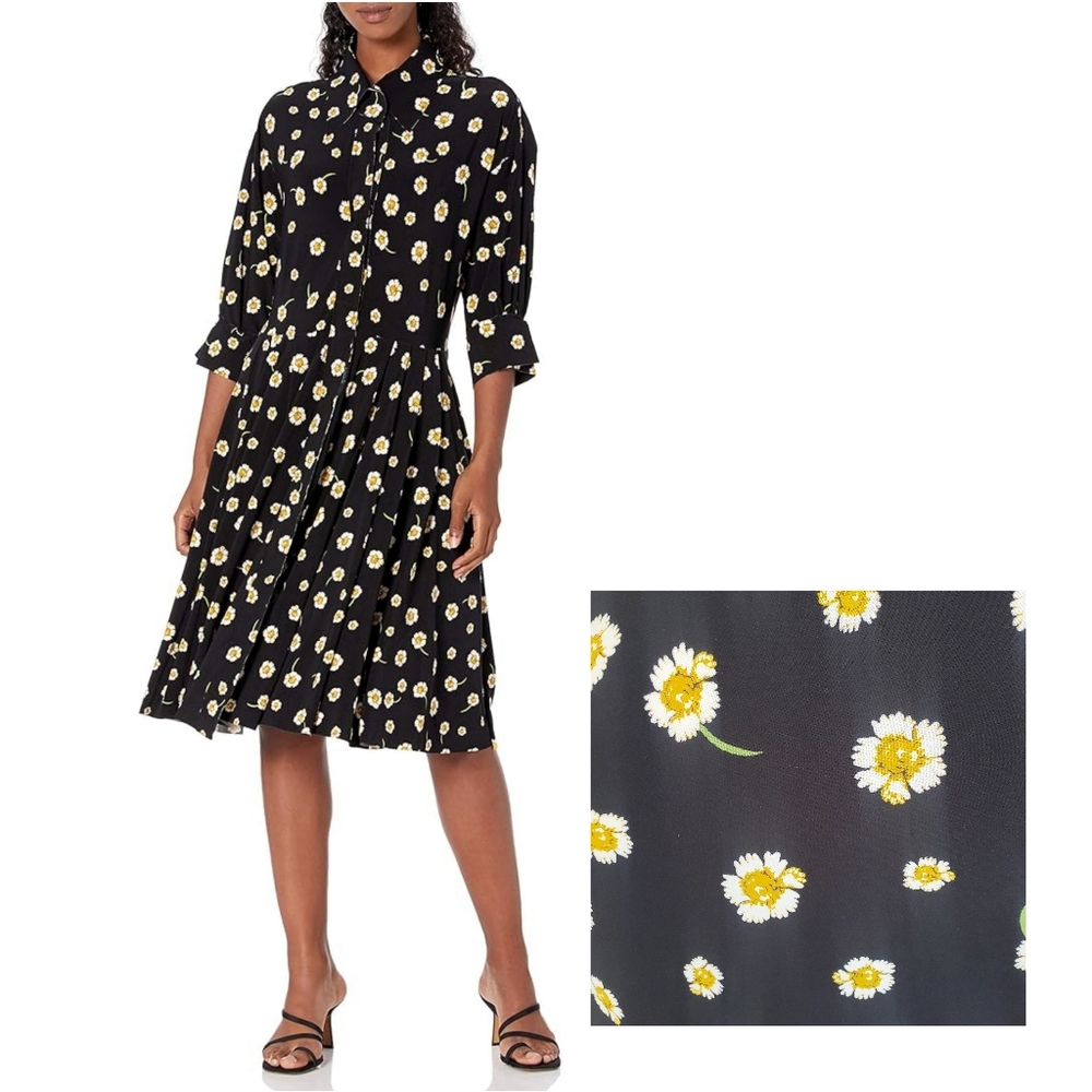 NWT Norma Kamali Puff Shirt Dress, Daisy Print, Small